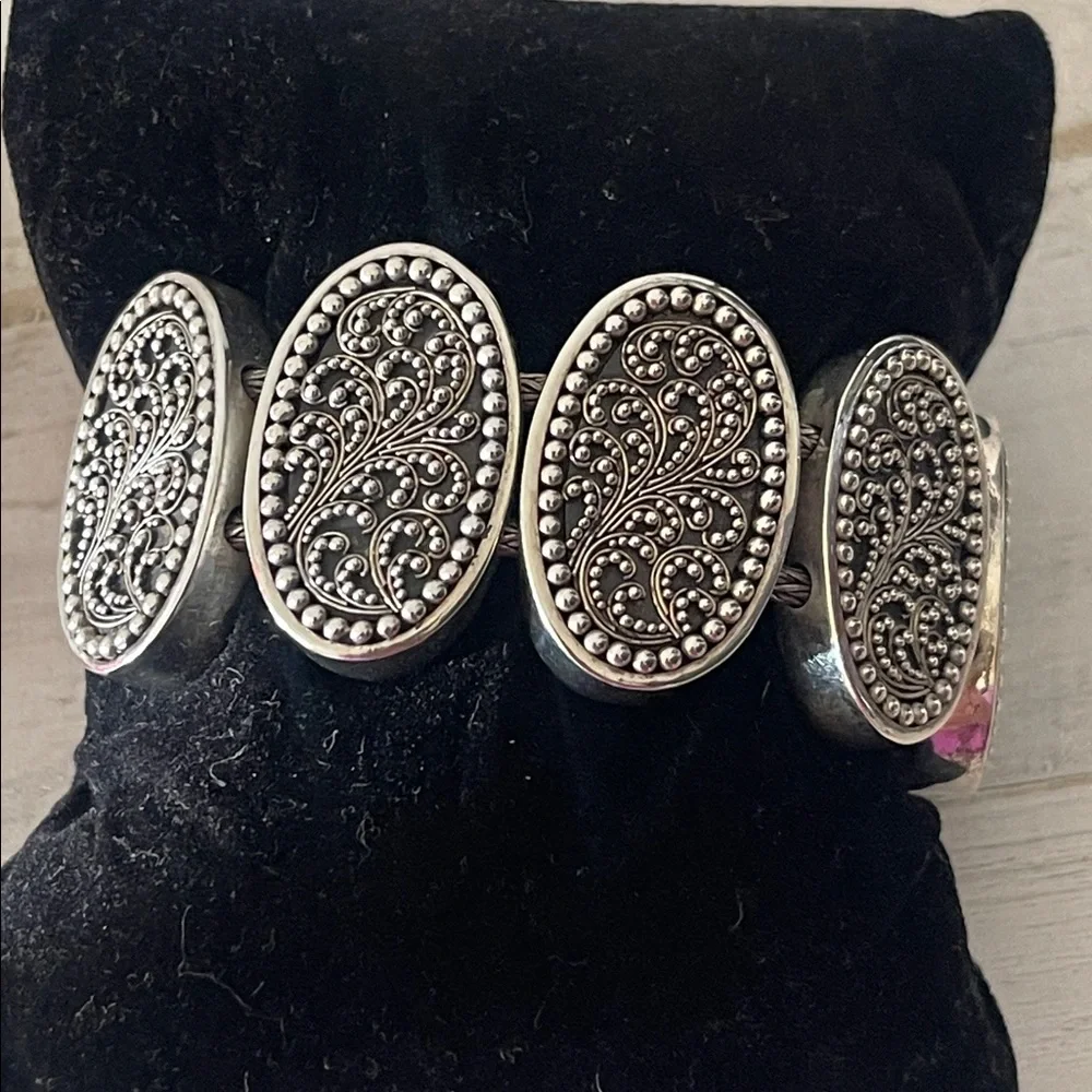 Rare Lois Hill Sterling Silver Oval Panel Statement Bracelet